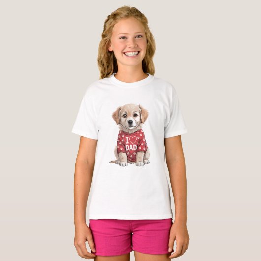 T-shirt I Love Dad Cute Puppy Dog with Paw Prints (Devant entier)