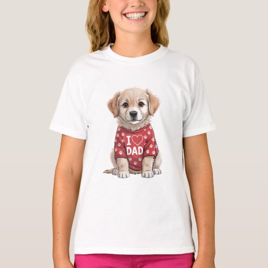 T-shirt I Love Dad Cute Puppy Dog with Paw Prints (Devant)