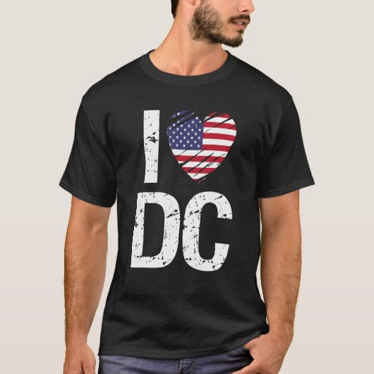 T-shirt I Love Dc Avec Drapeau Américain (Devant)