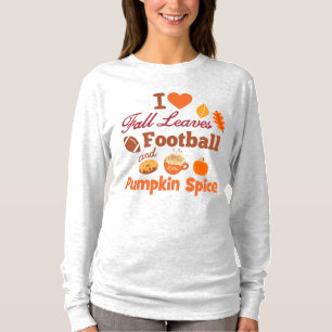 T-shirt I Love Fall Leaves Football and Citrouille Spice