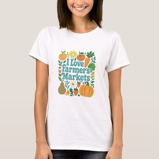T-shirt I Love Farmer's Markets Turquoise Retro Art (Devant)