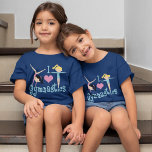 T-shirt I Love Gymnastics Cute Custom<br><div class="desc">J'adore les gymnastics. A pretty personalized gymnastics girl t-shirt gift with adorable teal text in between two tumbling girls and a beautiful pink heart. A cute gymnast tee for a kids. Customize with your child's name in pink writing.</div>