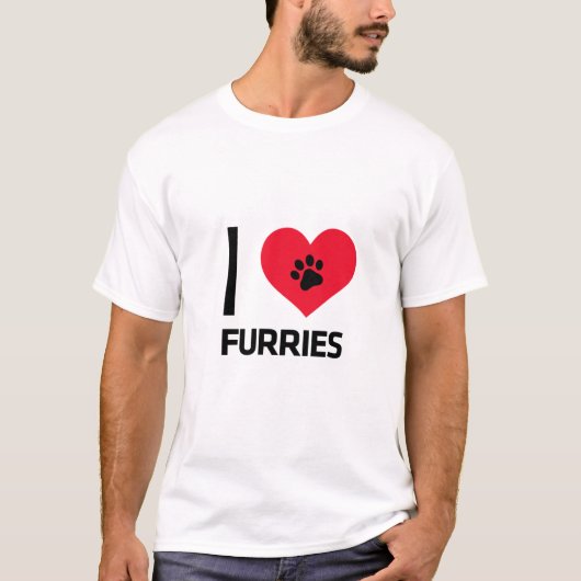 T-shirt I Love Heart Furry Empreinte de patte Cute Animaux (Devant)
