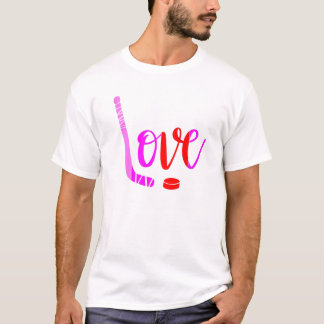 T-shirt I Love Hockey Valentines Day Ice Winter Sport Funn