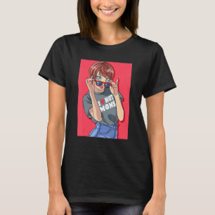 T-shirt I Love Hot Moms Mère's Day Heart Maman