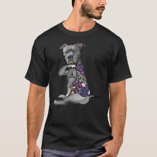 T-shirt I Love Maman Tattoo Pitbull Amoureux des chiens Fe