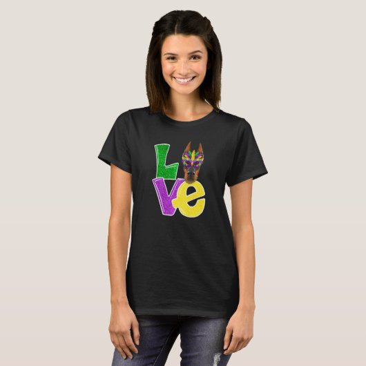 T-shirt I Love Mardi Gras Costume Doberman Chien Chien Pup (Devant entier)
