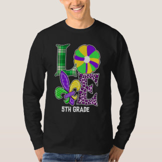 T-shirt I Love Mardi Gras Enseignant de 5e année Leopard P