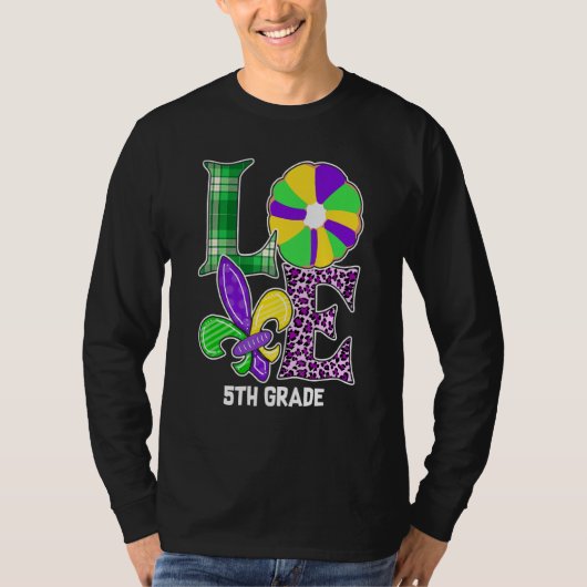 T-shirt I Love Mardi Gras Enseignant de 5e année Leopard P (Devant)