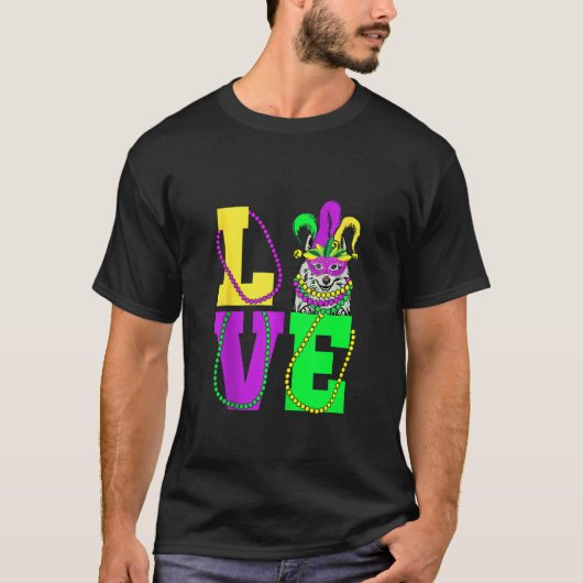 T-shirt I Love Mardi Gras Funny American Eskimo Dog Mask C (Devant)