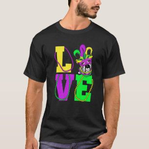 T-shirt I Love Mardi Gras Funny Anglais Bulldog Mask C