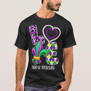T-shirt I Love Mardi gras PreK Teacher Plaid Leopard Costu
