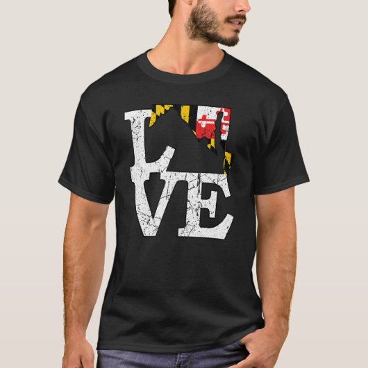 T-shirt I Love Maryland MD State Flag Baltimore Hon Distre (Devant)