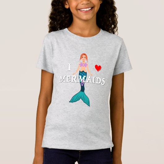 T-Shirt I Love Mermaids Design - Girls Jersey T-Shir (Devant)