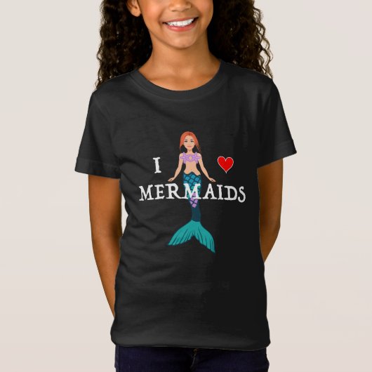 T-Shirt I Love Mermaids Design - Girls Jersey T-Shir (Devant)