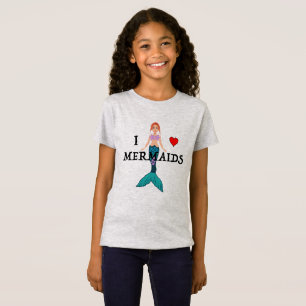 T-Shirt I Love Mermaids Design - Girls Jersey T-Shir