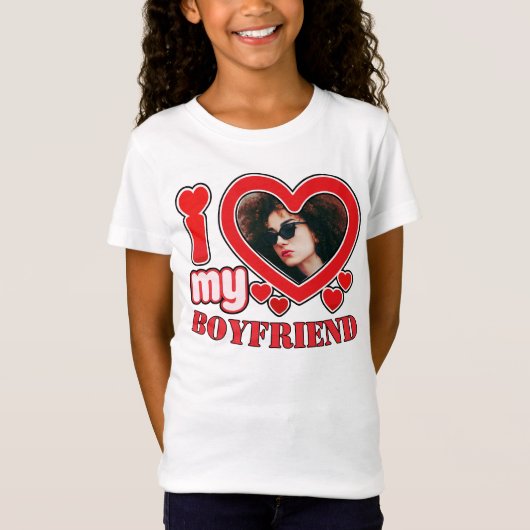 T-Shirt I Love My Boyfriend Photo personnalisée Coeur (Devant)