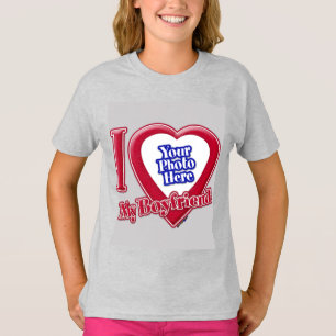 T-shirt I Love My Boyfriend Photo Red Heart Grey