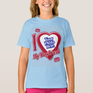 T-shirt I Love My Boyfriend Photo Red Heart Kiss Light Blu