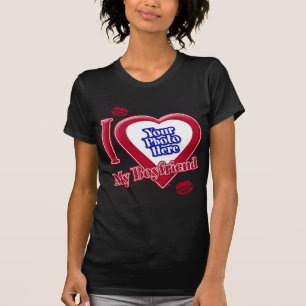 T-shirt I Love My Boyfriend Photo Red Heart Lips Black