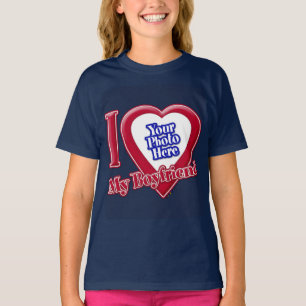 T-shirt I Love My Boyfriend Photo Red Heart Navy Blue