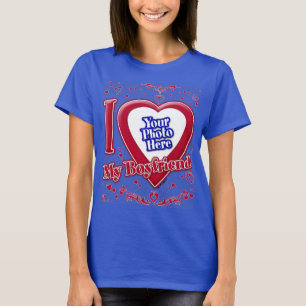 T-shirt I Love My Boyfriend Photo Red Hearts Deep Royal Bl