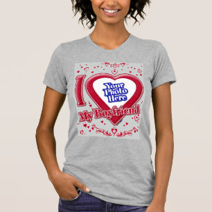 T-shirt I Love My Boyfriend Photo Red Hearts Grey