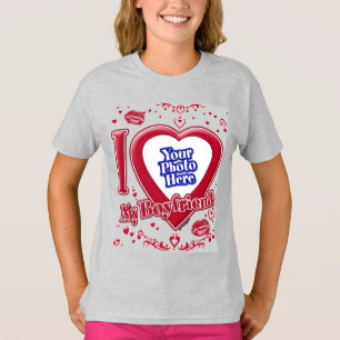 T-shirt I Love My Boyfriend Photo Red Hearts Grey
