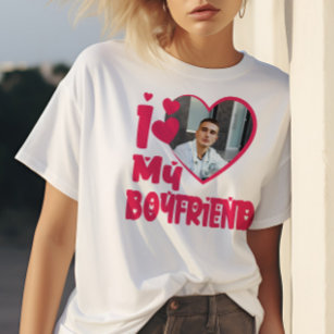 T-shirt I Love My Boyfriend Red Heart Photo personnalisée