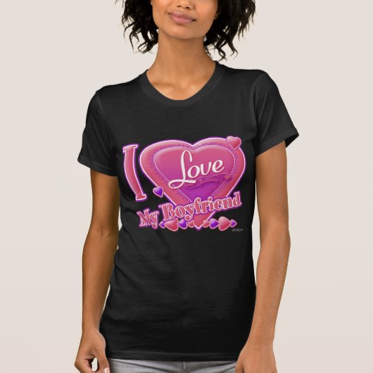 T-shirt I Love My Boyfriend rose/violet - coeurs (Devant)