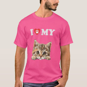T-shirt I Love My Cat Munchkin Kitten Funny Amoureux des c