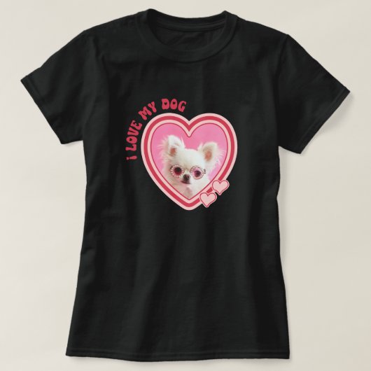 T-shirt I Love My Dog Custom Photo Black (Design devant)