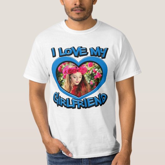 T-shirt I Love my Girlfriend Bubble Heart Frame Blue (Devant)