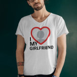 T-shirt I Love My Girlfriend Photo<br><div class="desc">Créez votre propre T-shirt I Love My Girlfriend plus que jamais Photo Text T-Shirt avec ce modèle chemise moderne et drôle avec une police serif en dalle cool et photo de petite amie dans un coeur rouge énorme. Ajoutez votre propre photo, votre nom ou tout texte personnalisé. Le t-shirt "I...</div>