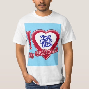 T-shirt I Love My Girlfriend Photo Coeur Rouge Turquoise
