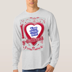 T-shirt I Love My Girlfriend Photo Coeurs rouges Gris