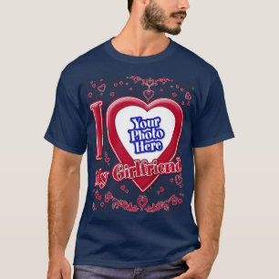 T-shirt I Love My Girlfriend Photo Coeurs rouges Marine