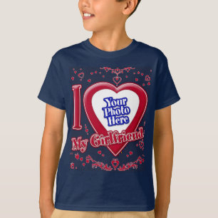 T-shirt I Love My Girlfriend Photo Coeurs rouges Marine