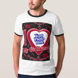 T-shirt I Love My Girlfriend Photo Coeurs rouges Noir
