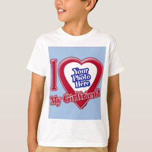 T-shirt I Love My Girlfriend Photo Red Heart Baby Blue