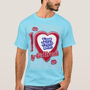 T-shirt I Love My Girlfriend Photo Red Heart Baiser Bleu H
