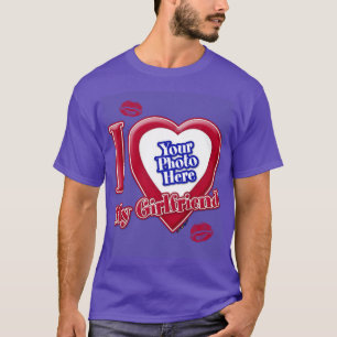 T-shirt I Love My Girlfriend Photo Red Heart Kiss Purple
