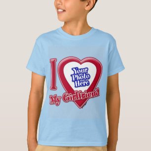 T-shirt I Love My Girlfriend Photo Red Heart Light Blue
