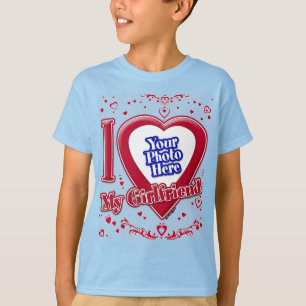 T-shirt I Love My Girlfriend Photo Red Hearts Light Blue