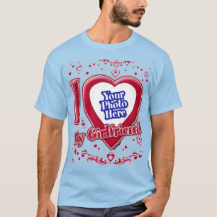 T-shirt I Love My Girlfriend Photo Red Hearts Light Blue
