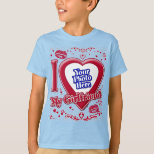 T-shirt I Love My Girlfriend Photo Red Hearts Light Blue