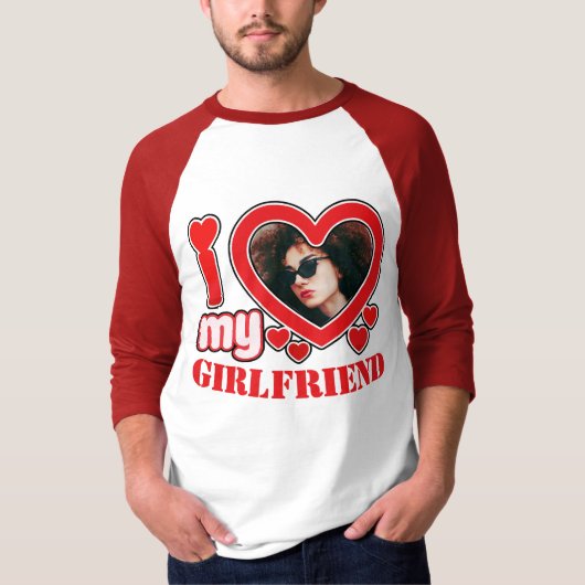 T-shirt I Love My Girlfriend Photo Texte personnalisé (Devant)