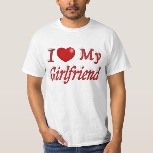 T-shirt I Love My Girlfriend texte rouge mignon (Devant)