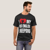T-shirt I Love My Old English Sheepdog Silhouette in Heart (Devant entier)