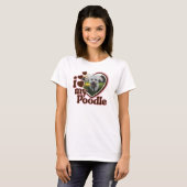 T-shirt I Love My Poodle Custom Pink Heart Photo (Devant entier)